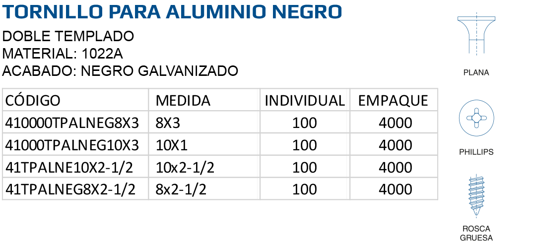 Tornillo para aluminio negro